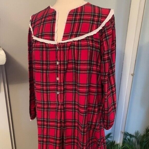Lanz of Salzburg long Nightgown M red Plaid Cottagecore Prairie Grannycore - Picture 12 of 13